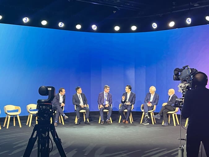 Dr Vincent Hunsinger during a round table on new plastic surgery techniques at a conference