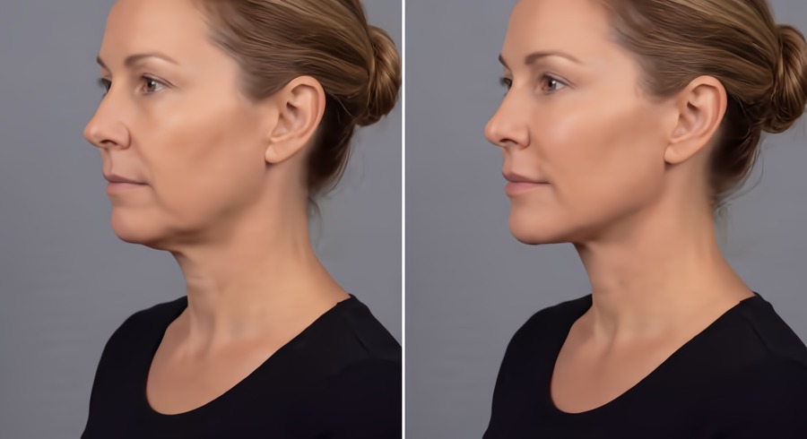 before-and-after result of a PCL thread lift in Paris
