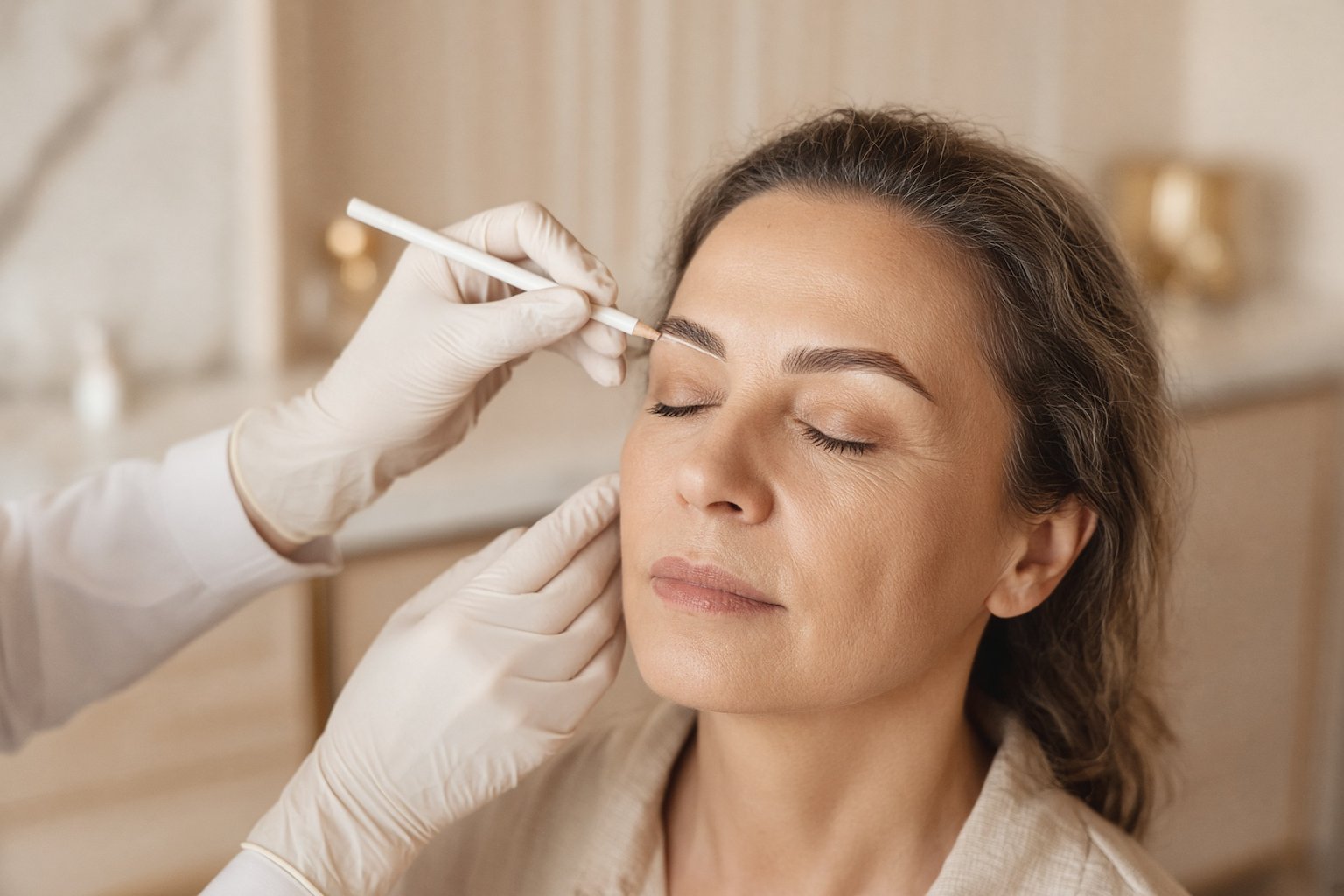 Dessin préopératoire d'un lifting des sourcils au ras de la pilosité